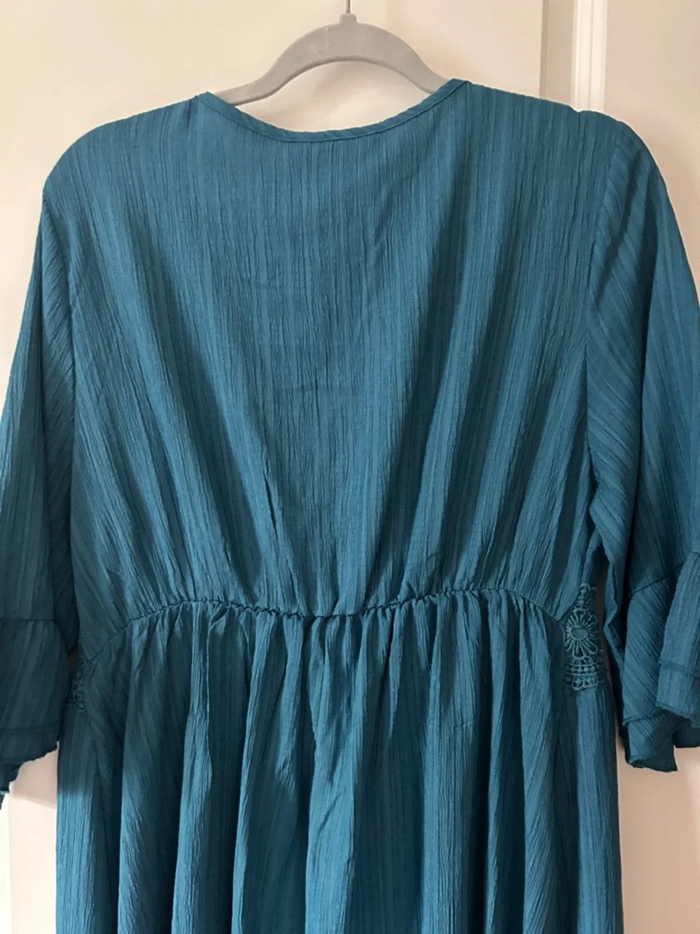BloomChic Teal Midi Dress with Lace Waistband - Picture 5 of 8